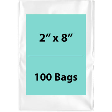 Clear Poly Bags 3 Mil 2 inch (width) X 8 inch (Height) Pack of 100 Bags